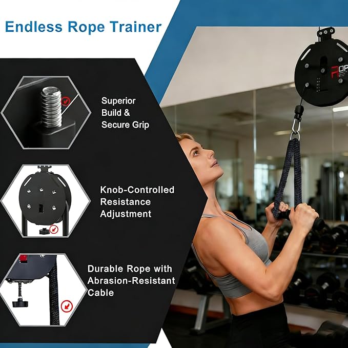 Endless Rope Trainer, Suspension Pulley Cable Machine with Adjustable Resistance, Pull Rope Fitness Training Equipment, for Physical Training