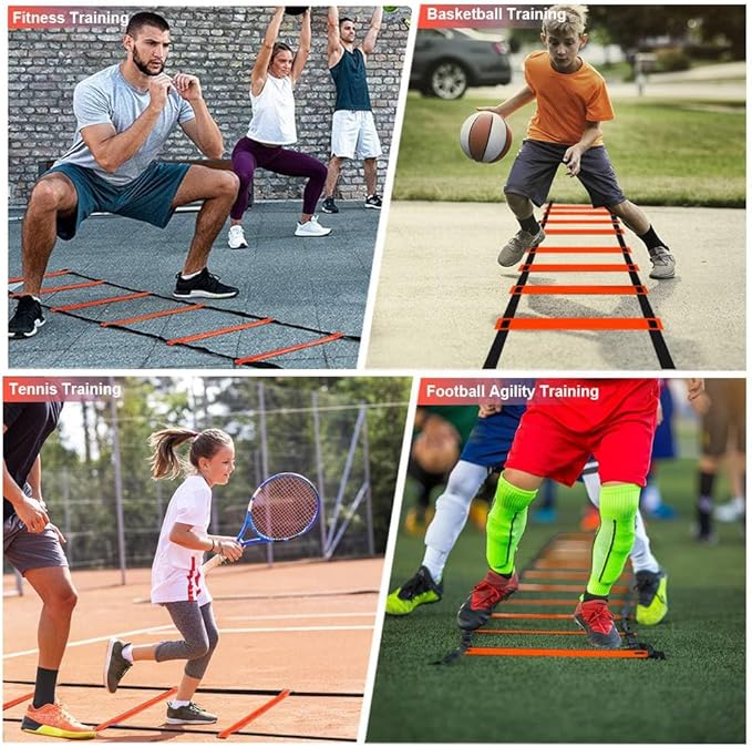 Soccer Agility Training Equipment, Includes 20ft Agility Ladder, 6 Adjustable Agility Poles, 10 Disc Cones, Jump Rope-Speed Training Set for Soccer Football Basketball Athletes