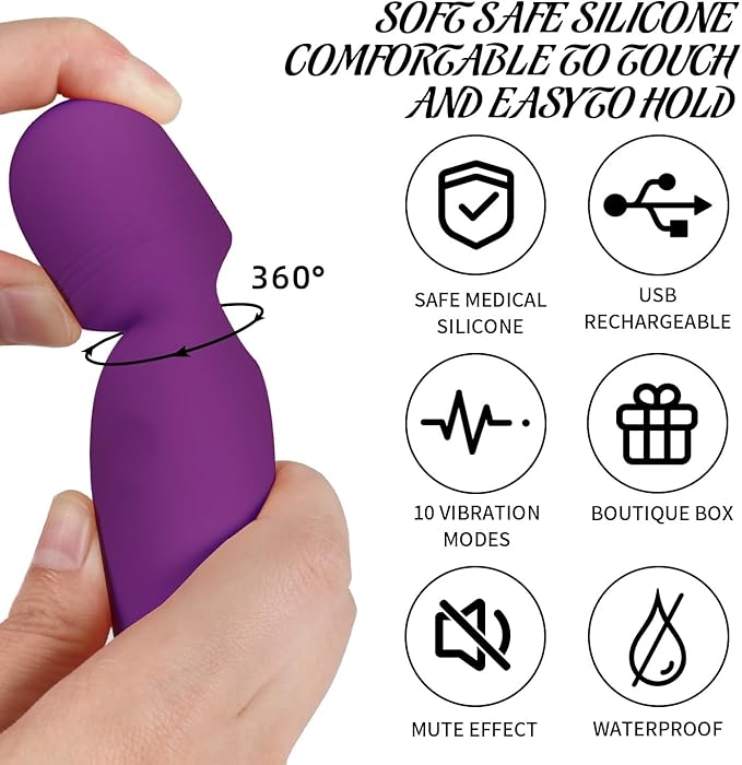 Mini Massager Tools,Small Waterproof Cordless Handheld Massager with 10 Vibration Modes, Personal Handheld Massager for Back（Purple）