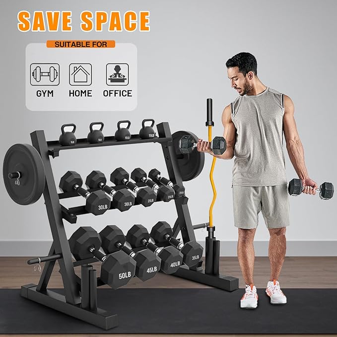 PROOFGOLD 1200LBS 3-Tier Dumbbell Rack, Adjustable Weight Rack Stand for Home Gym, Weight Holder for Free Weights Dumbbells/Weight Plates/Kettlebells/Barbells(Rack Only)