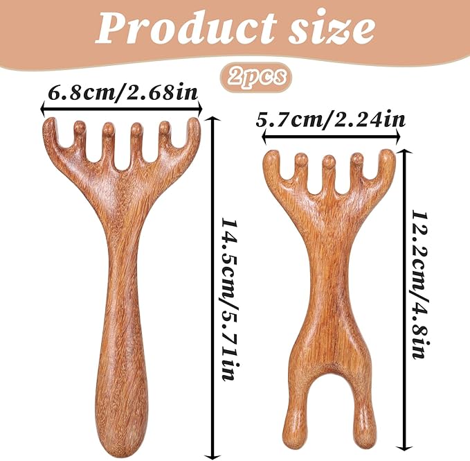 2 Pcs Wooden Head Scalp Massage Tool, Head Massager Sandalwood Gua Sha Comb Manual Scalp Comb for Deep Relaxation, Stress Relief, Foot Massage Tools for Mother, Daughter, Wife