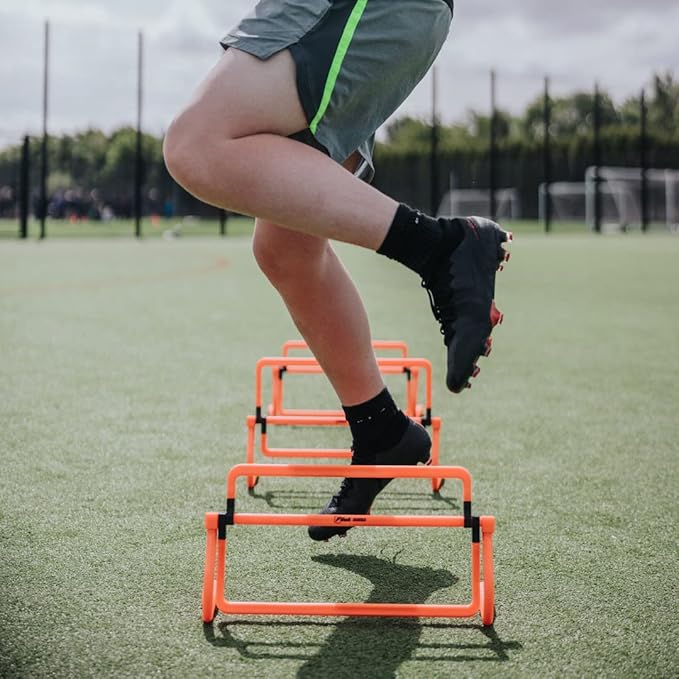 Multi Level Mini Speed and Agility Hurdles – Pack of 3 Orange Height Adjustable Multi Sports Hurdles 6 Inches, 9 Inches and 12 Inches - Light Weight Carry Bag Included.