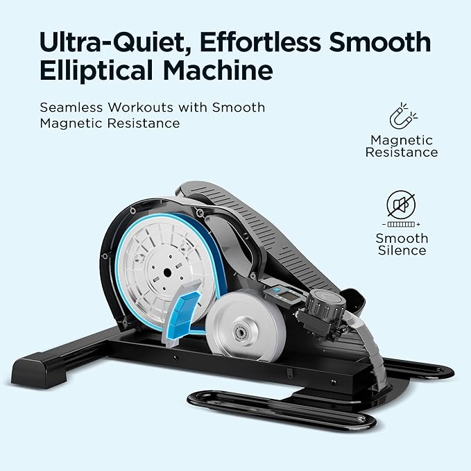 JLL Elliptical Exercise Machine, Mini Elliptical Cross Trainer 2-in-1 Sit/Stand, 8-Level Magnetic Resistance, Compact Home & Office, LCD Monitor, Free Smart Fitness App, Transport Wheels