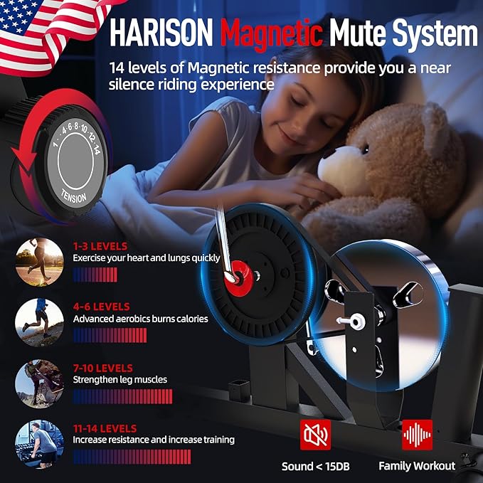 HARISON Exercise Bike 400 lbs Capacity, Easy Assembly Magnetic Recumbent bike for Adult and Seniors with Arm Exerciser , Recumbent Stationary bike for Home, 2 in 1 LCD Monitor and Tablet Holder (Same-day Shipping service）