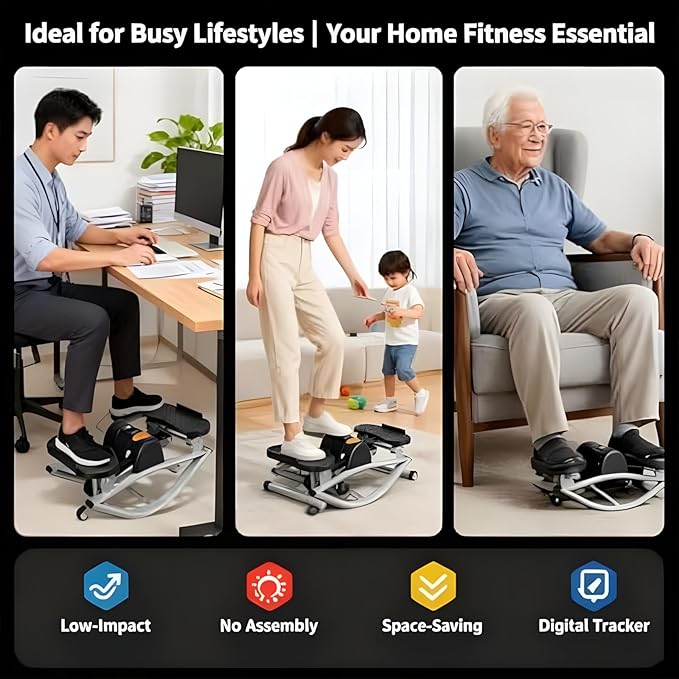 U-Shaped Rock Stepper, with Resistance Band & Mat - Side to Side Low-Impact Fitness Stepper for Home Workout, Compact for Legs Glutes Abs, Rock Stepper with Digital Display