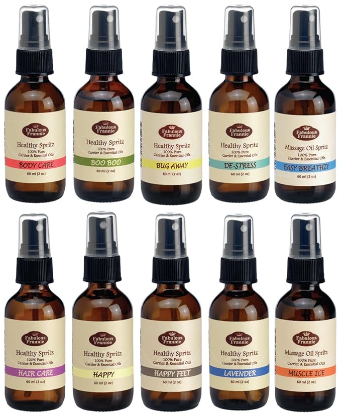 Fabulous Frannie Massage Spray Variety 10 Pk All Natural Carrier Oils and Pure Essential Oils 2oz each