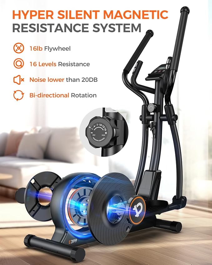 pooboo Elliptical Machine, Elliptical Exercise Machine with 16-Level Resistance&Quiet Magnetic Driving System, Elliptical Machine for Home with LCD Monitor,15.5-17IN Stride, 350LBS Weight Capacity