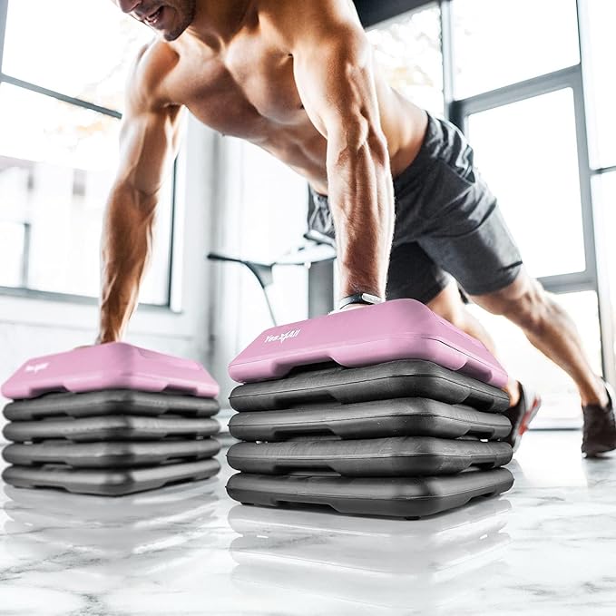 Yes4All High Arobic Step Platform & Stackable Risers - Adjustable 4"/6"/8"/10"/12" Height - Choose Full Step Platform Set or 2-Pack Stackable Risers, Customize for Cardio & Aerobic Exercise