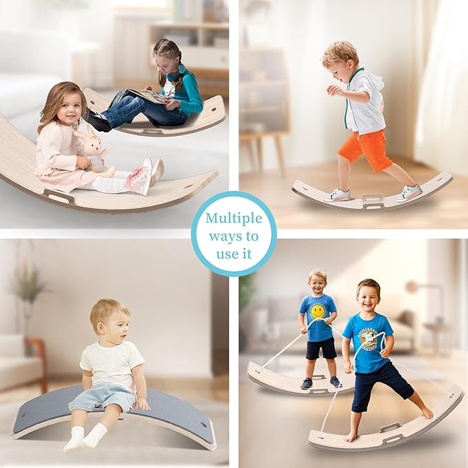 Wooden Wobble Balance Board Kids, 27 Inch Balance Board Toddlers with Natural Wood Board with Rope for Indoor&Outdoor Exercise, Open Ended Learning Toy for Body Training, Birthday
