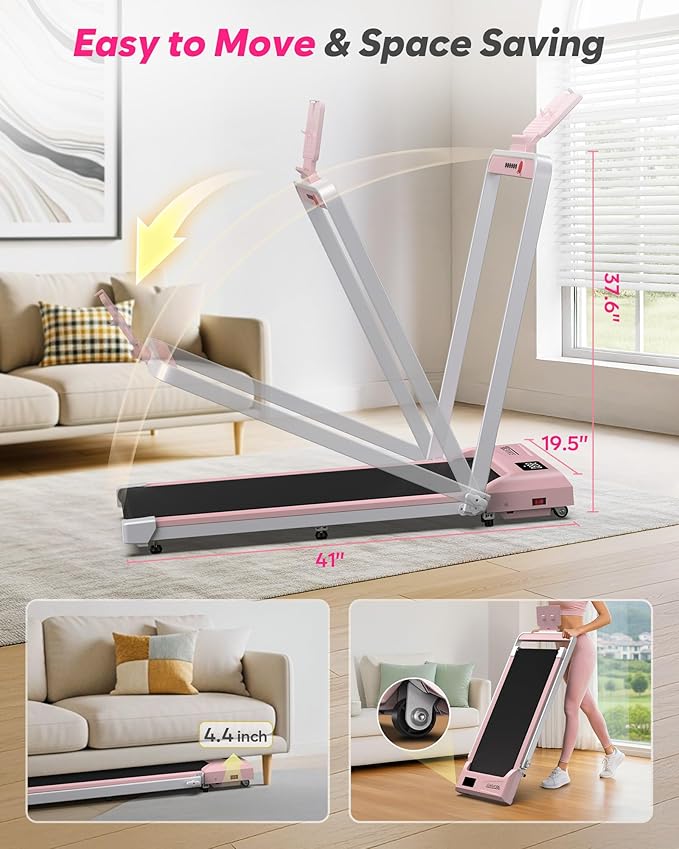 Foldable Treadmill with Incline, Compact Walking Pad Treadmill with Safety Handle Bar, 3.0HP Quiet Under Desk Treadmills for Home/Office, 320 LBS Capacity, APP & Mute Remote Control