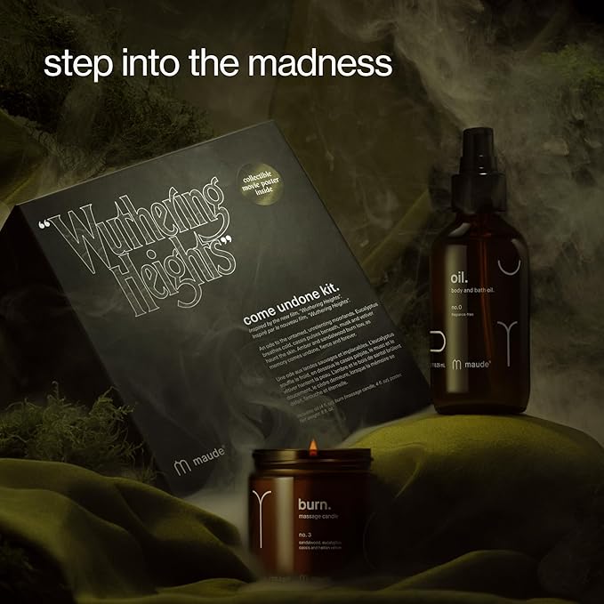 Maude x "WUTHERING HEIGHTS" Come Undone Kit - Limited Edition Two Piece Body Care Gift Set - Fragrance-Free Moisturizing Body Oil & Massage Candle Scented with Eucalyptus & Sandalwood