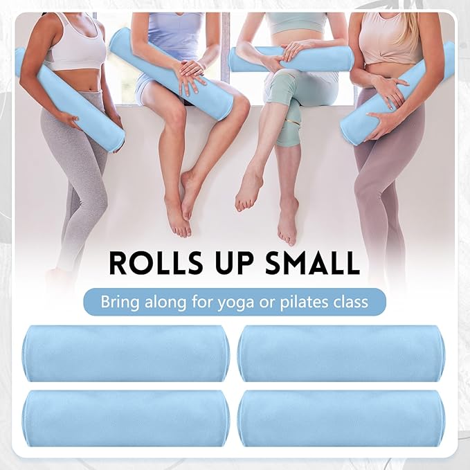 Breling 4 Pack 72" x 24" Hot Yoga Towel Non Slip Microfiber Mat Towel Sweat Absorbent Soft Pilates Mat Essentials for Hot Yoga Pilates Exercise(Blue)