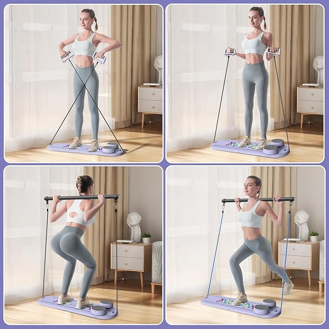Maksone Pilates Board, Foldable Reformer Training Set, 6-in-1 Versatile Kit with Auto-Rebound Ab Roller, Home Core Workout Equipment, Tone Your Abs and Achieve a Sleek Figure