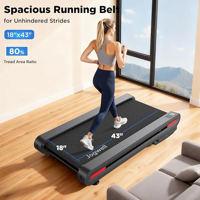 Jogwell Walking Pad Treadmill with 20%/15%/12% Auto Incline, 350lbs Capacity Treadmills for Home Office Under 35dB, Spacious Running Area, Vertical Storage, 3/3.5HP Brushless