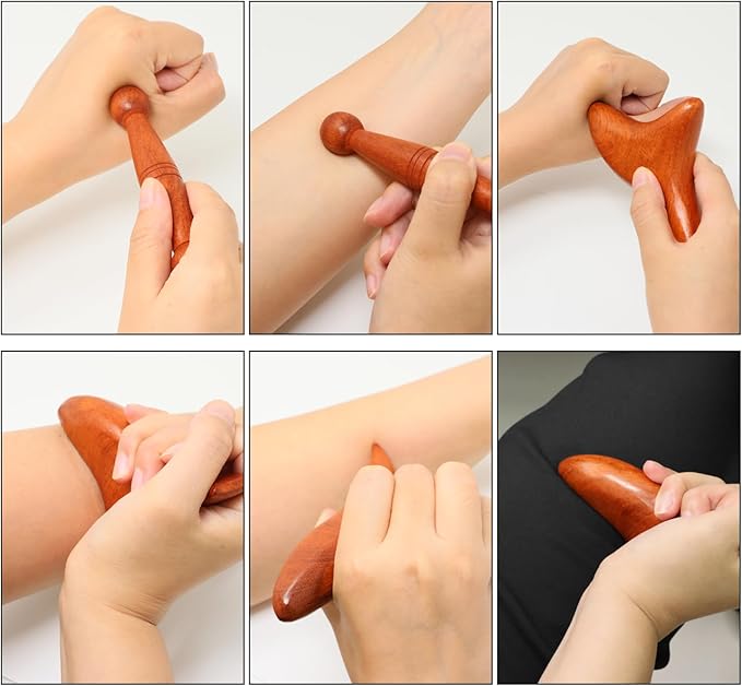 Honbay 2PCS Reflexology Tools Wood Body Massage Tools Triangle Massager Wooden Gua Sha Board Scraping Board Foot Massage Stick Tool Head Neck Hand Waist Calf Leg Foot Massager (Rosewood)
