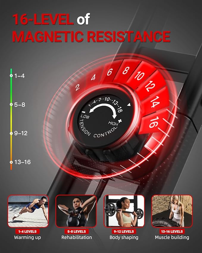 HARISON Folding Exercise Bike 350 LBS Capacity, 5 in 1 Bluetooth Stationary Bikes for Home with 16-Level Resistance and Arm Resistance Bands, Magnetic X-Bike with LCD Monitor & Back Support