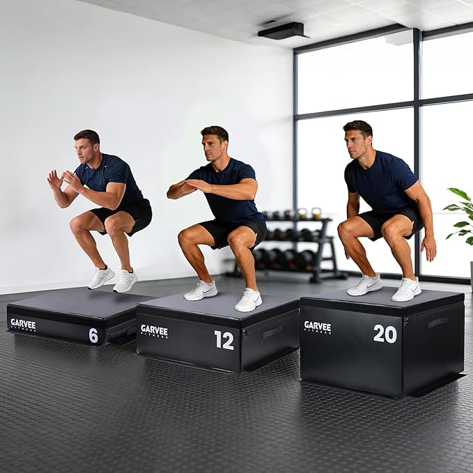 Garvee Stackable Plyo Box 6/12/20 Inch, Adjustable Plyometric Jump Box, Soft Foam Step Up Boxes for Home Gym Workouts, Soft Plyo Box for Professional Strength, HIIT, Step-Ups, and Agility Training