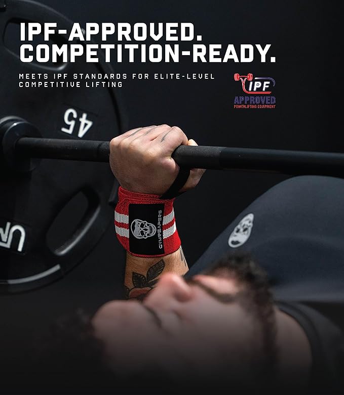 Gymreapers Weightlifting Wrist Wraps (IPF Approved) 18" Professional Quality Wrist Support with Heavy Duty Thumb Loop - Best Wrap for Powerlifting Competition, Strength Training, Bodybuilding