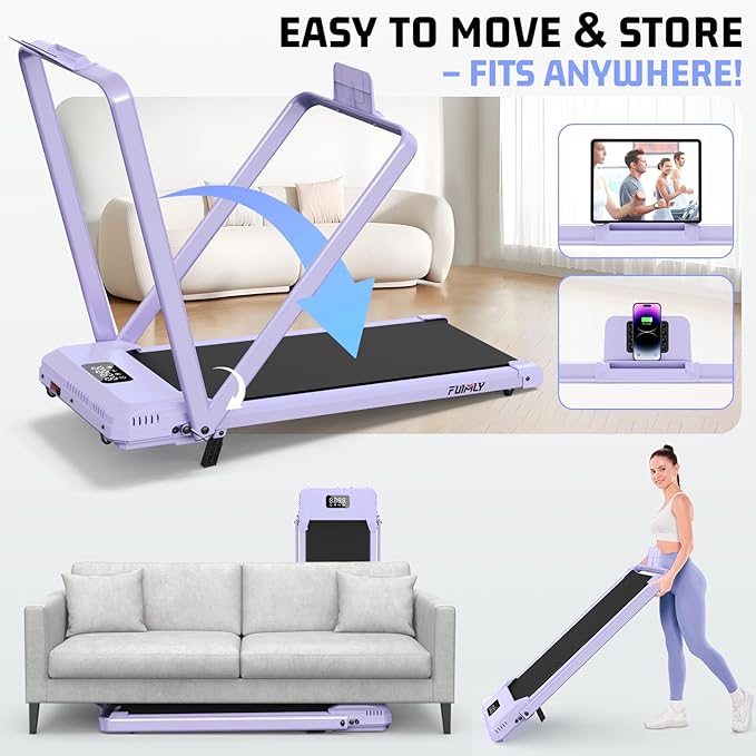 FUNMILY Upgrade Walking Pad Folding Treadmill with 12%/15% & Handle Bar, 3.5HP Foldable Under Desk Compact Treadmills for Home/Office/Gym, 400+lb Capacity, Shock Absorption