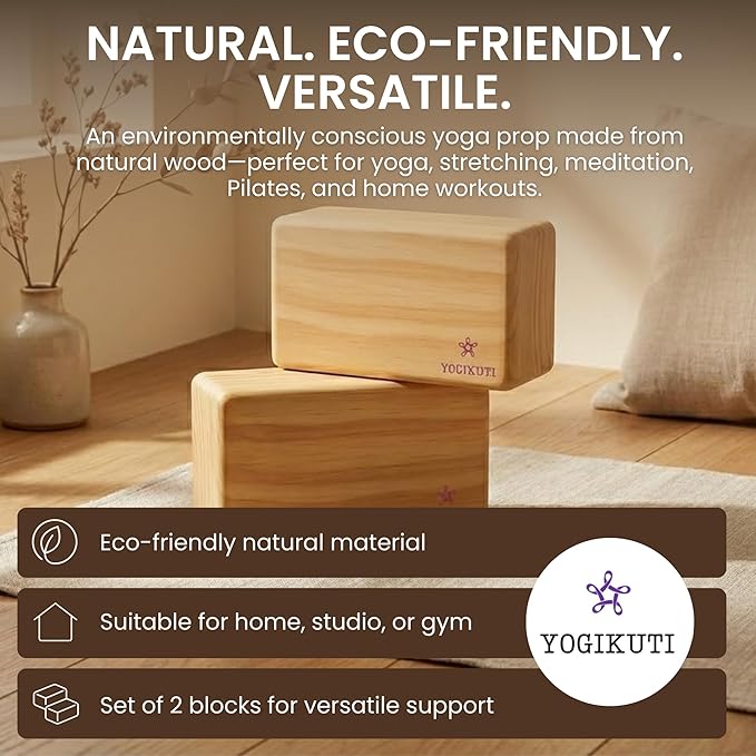 Original Wooden Yoga Blocks Set of 2 – Solid Hardwood Props Inspired by Traditional Yoga