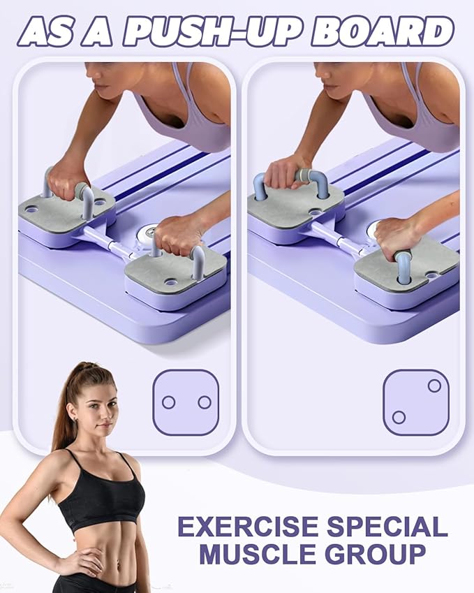 Pilates Board, Multi-Functional Ab Roller Board with Timer, Non-Slip Ab Machine with Slideway & Elbow Support, Easy to Store Ab Roller Board for Fitness Enthusiasts & Novices, Men, Women