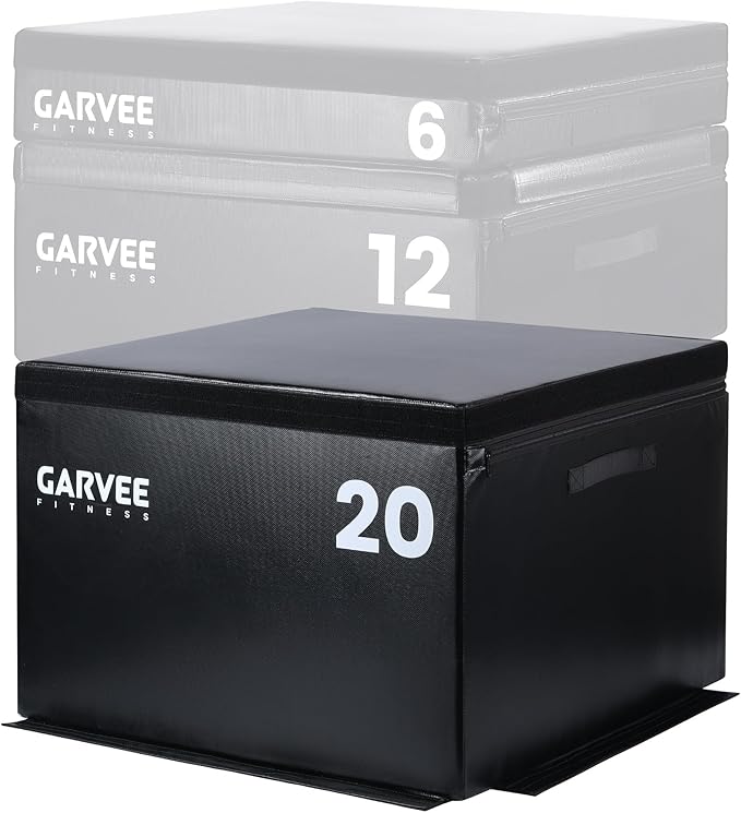 Garvee Stackable Plyo Box 6/12/20 Inch, Adjustable Plyometric Jump Box, Soft Foam Step Up Boxes for Home Gym Workouts, Soft Plyo Box for Professional Strength, HIIT, Step-Ups, and Agility Training