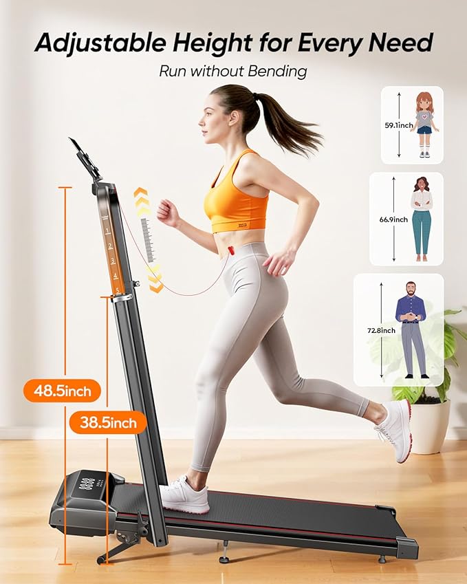 Walking Pad with 12% Incline & Height-Adjustable Handlebar, 5-in-1 Foldable Treadmill for Home & Office, Portable Under Desk Treadmill with LED Display & App Control