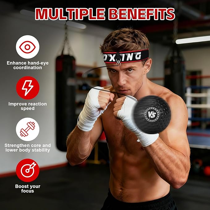 Headband Boxing Reflex Ball, 3 Levels Reaction Ball with 2 Adjustable Headbands, Boxing Training Equipment for Reaction, Punching Speed, Hand Eye Coordination