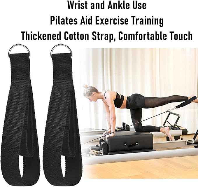 2PCS Pilates Double Loop Straps, with D Buckle, Adjustable Exercise Wrist Bands, for Home Gym, Pilates Bed