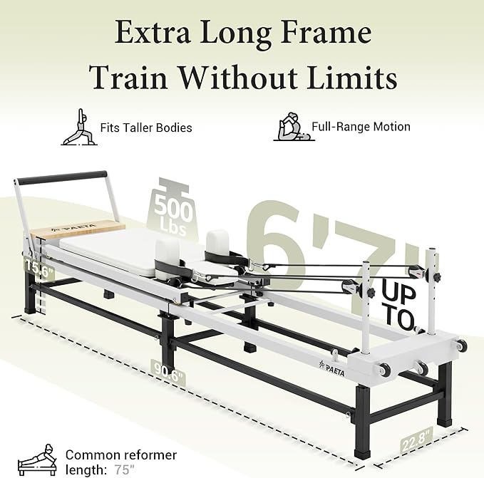 PAETA Pilates Reformer, 91" Foldable Reformer Pilates Machine with Adjustable Reformer Heights, Pilates Equipment with Piano Wire Spings and Jump Boards