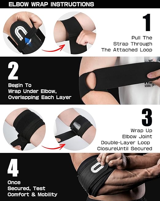 Jaffick Elbow Wraps for Weightlifting (1 Pair) - Double-Layer Reinforced 40'' Elastic Elbow Brace Compression Strap & Gym Joint Support Brace - for Bench Press, Powerlifting, and Pressing