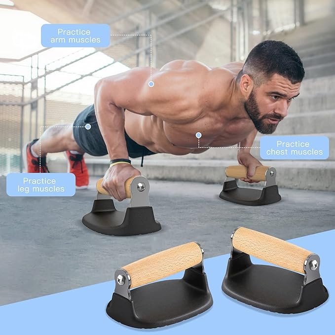 Dolibest Push Up Bar, 12'' High Parallettes Bars with Wooden Handles, Stable and Comfortable Calisthenics Equipment, Suitable for Handstand, L-Sit, Dip Bar, Strength Training for Indoor Outdoor Use