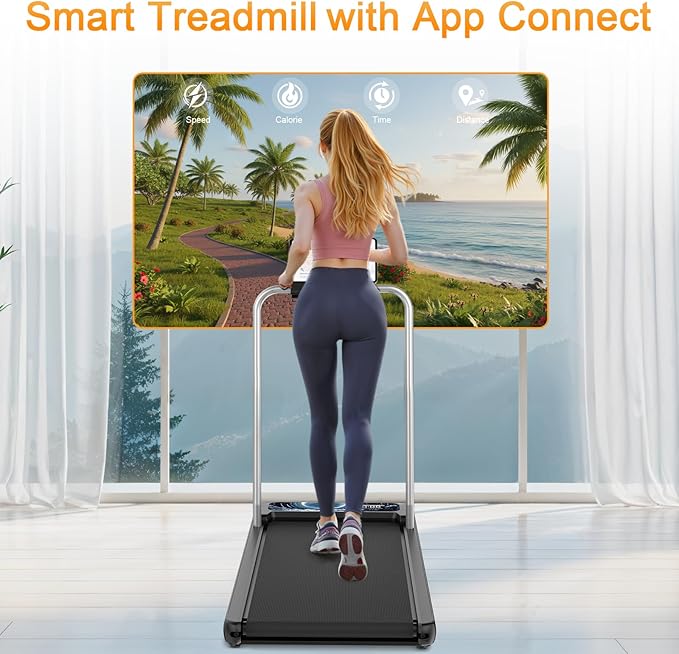 Walking Treadmill Pad with Handle Bar, Silent Fitness Equipment, Treadmill with 4-in-1 Modes, Easy Assembly, Portable Home Gym Equipment