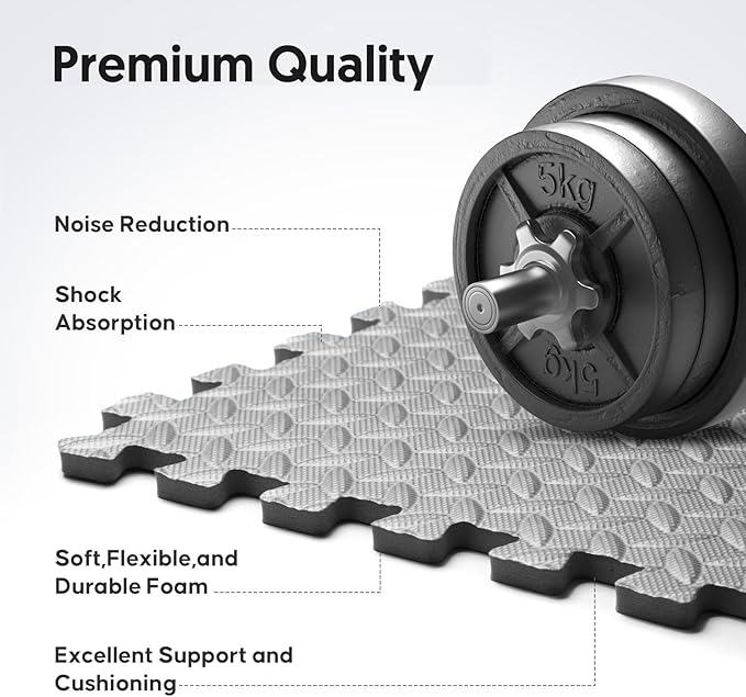 36 Pack Home Gym Mat, Puzzle Exercise Mat, EVA Interlocking Foam Floor Tiles for Home Workout Equipment and Kids' Play Areas -, 24 in x 24 in x ½ in, Grey 36 Tiles