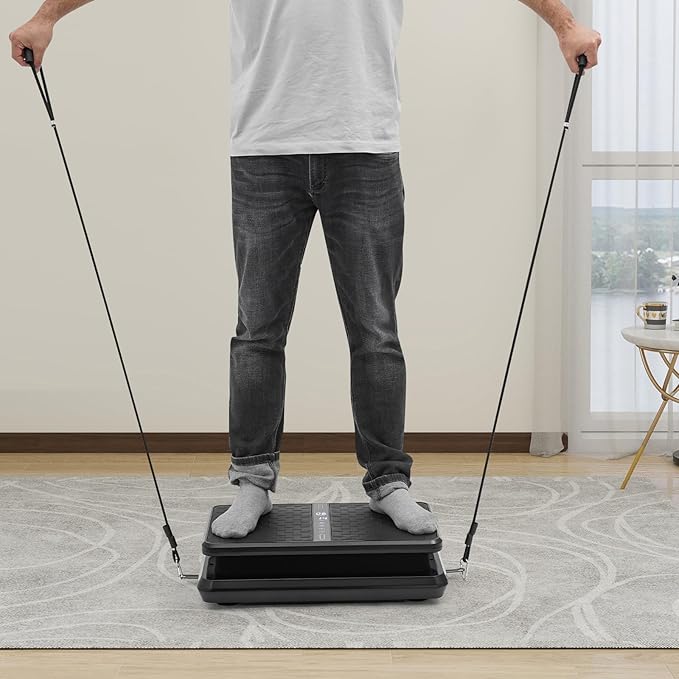Vibration Plate Exercise Machine w/ Resistance Bands, Vibrating Platform w/ Adjustable 99 Speed Level & Timer, 300 Lbs Capacity Whole Body Vibrating Plate Workout for Women & Men