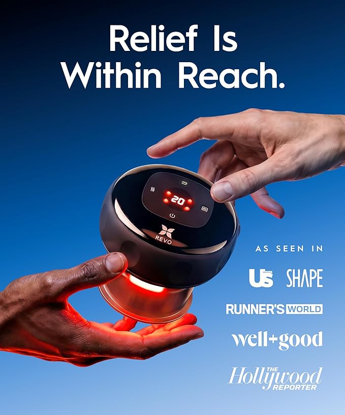 REVO The Original 4-in-1 Smart Cupping Therapy Massager, Red Light Therapy for Targeted Pain Relief, Knots, Aches, Muscle Soreness, Circulation & Tighter Skin, Portable Cupping Kit