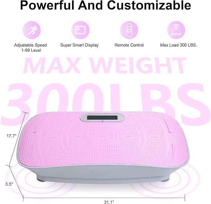 Full Body Vibration Platform, 10-Frequency Shaking Machine with Bluetooth Music Sync, LED Display, Remote Control, Durable ABS and Metal Frame, Silicone Foot Pedals for Home Gym, Fitness