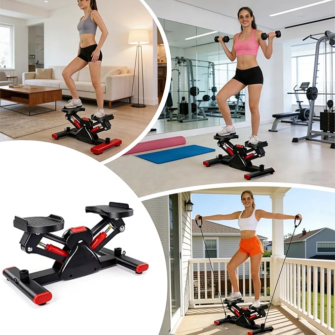 Rock Stepper Step Rocker Side to Side Low-Impact, Compact Side Stepper with Resistance Bands and Digital Display, Suitable for Full-Body Fitness