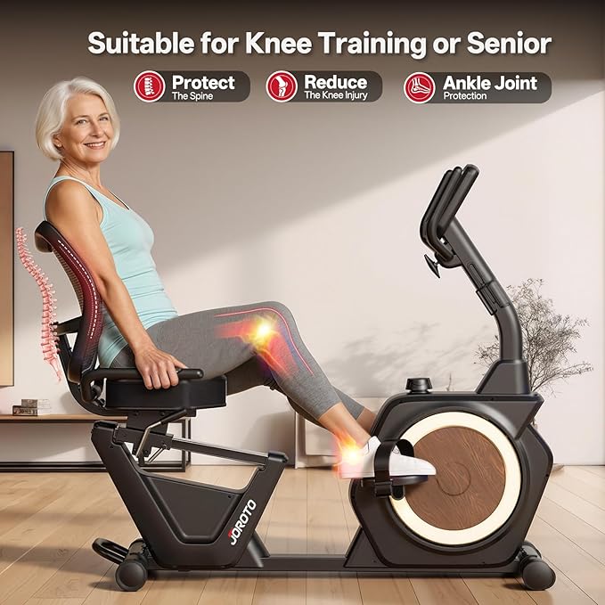 JOROTO Recumbent Exercise Bike for Home, Magnetic Recumbent Bike for Seniors Adults, 400LBS Capacity, Wide Cushioned Seat & Back with Smart APP, Backlit LCD Monitor, Heart Rate Handle