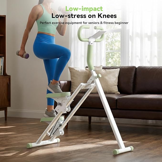 Stair Steppers for Exercise at Home, Folding Vertical Stair Stepper Climber, Full-Body Cardio Machine with Adjustable Handles, Steel Frame & Digital Monitor