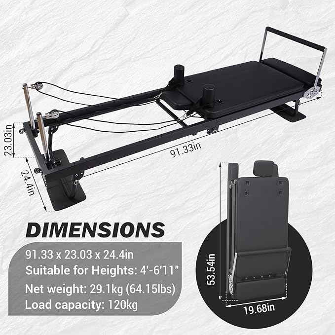 Foldable Pilates Reformer for Home Use - Pink Reformer Pilates Machine with Springs,Pilates Pro Reformers Bed for Studio Apartment & Gym - Ideal for Beginners & Advanced Users