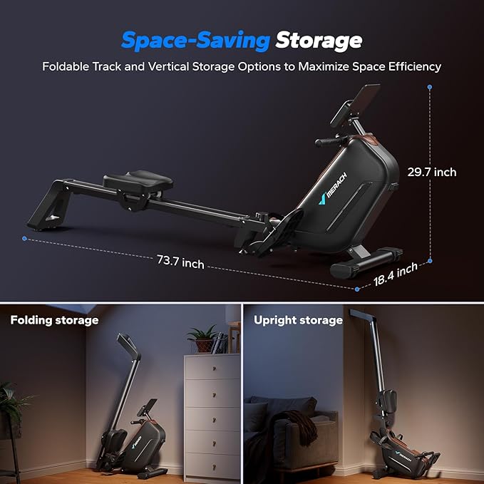 MERACH Rowing Machines for Home, Powerful Electromagnetic Row Machine with 51.2" Extended Rail, 16-Level Handle Resistance Adjustment Rower, 350 LBS Load Capacity, Ergonomic Comfort Seat, Easy Storage