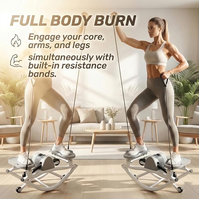 Rock Stepper Side to Side, Lateral Rocking Fitness Stepper Machine with Resistance Bands & Anti-Slip Mat, Low-Impact Mini Steppers for Exercise at Home, 300 LBS Capacity Full Body Cardio Workout