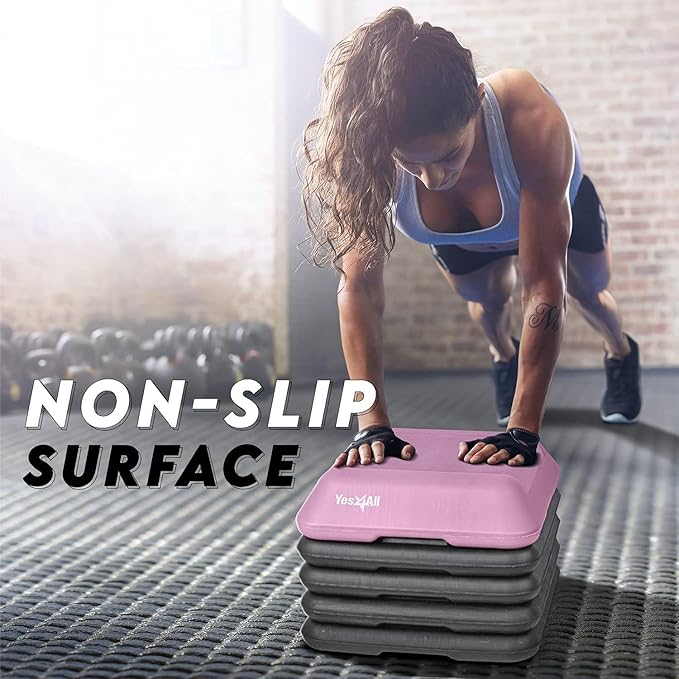 Yes4All High Arobic Step Platform & Stackable Risers - Adjustable 4"/6"/8"/10"/12" Height - Choose Full Step Platform Set or 2-Pack Stackable Risers, Customize for Cardio & Aerobic Exercise