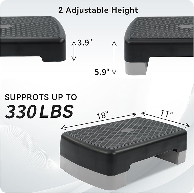 18" Aerobic Exercise Step Platform, Lightweight Portable Step Up Platform Trainer, Adjustable Height 3.9”5.9” for Home Gym