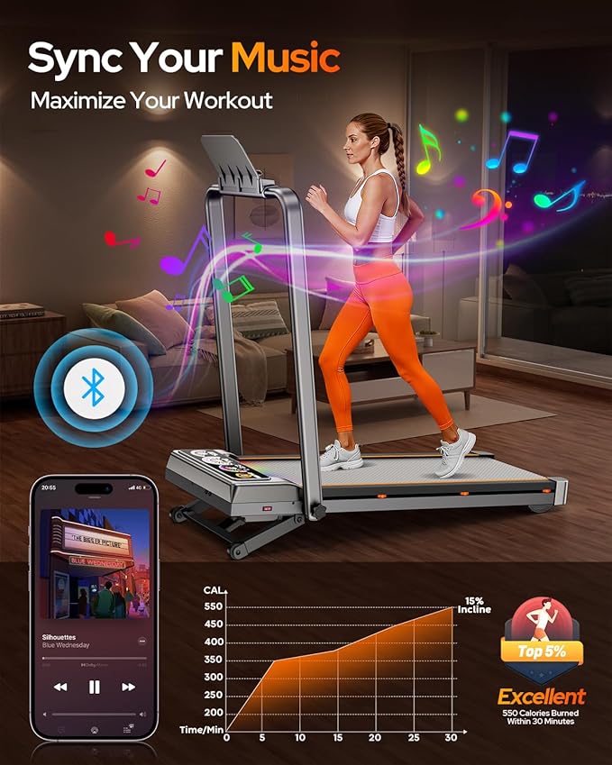 Walking Pad with 15% 12-Level Auto Incline & Handle Bar, Trisomy 3.5HP Foldable Under Desk Treadmill, 450 LBS Capacity Treadmills for Home Hiking with UI Screen, Bluetooth Speaker, Remote, RGB Light