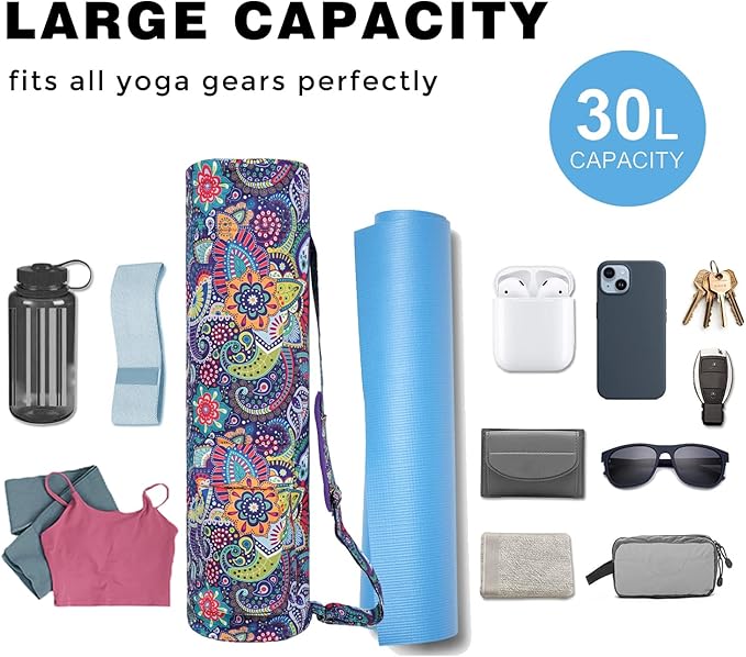 Yoga Mat Bag Full-Zipper Yoga Mat Carrier with Extra Wide Adjustable Strap 2 Multi-Functional Storage Cargo Pocket Stylish & Functional Yoga Bag Pilates Bag for Women & Men