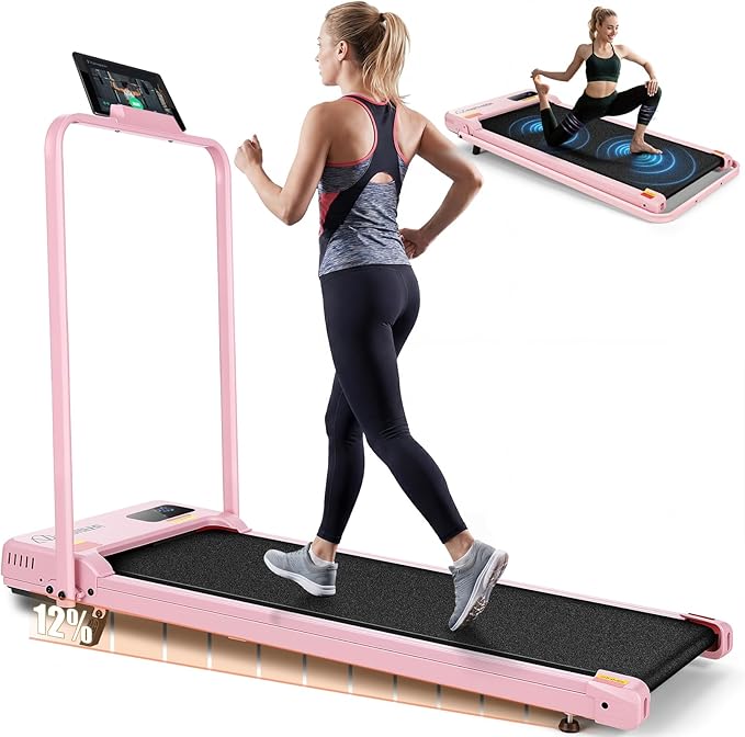 ANCHEER Folding Walking Pad Vibration with Handle, 1500W Portable Treadmill with 12% Incline & 8 Modes, 350lb Under Desk Vibration Treadmills for Home/Office,Installation-Free