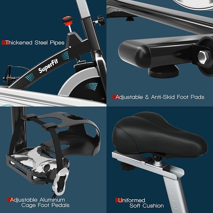 GYMAX Magnetic Stationary Bike, 30lbs Flywheel Indoor Cycling Bike with LCD Monitor & Heart Rate Sensor, Adjustable Cardio Aerobic Spinning Exercise Workout Bike for Home Gym