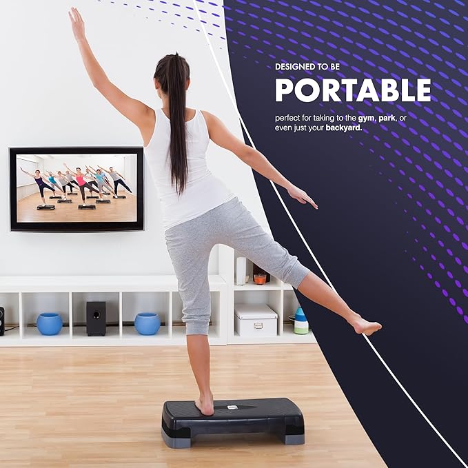 Exercise Steps – Fitness Stepper for Home & Gym, Suited for Aerobics, Cardio, Weights, Yoga, DVD Workout – Adjustable 2 Step Level Heights (10,15 cm) – Perfect Equipment Accessory Set